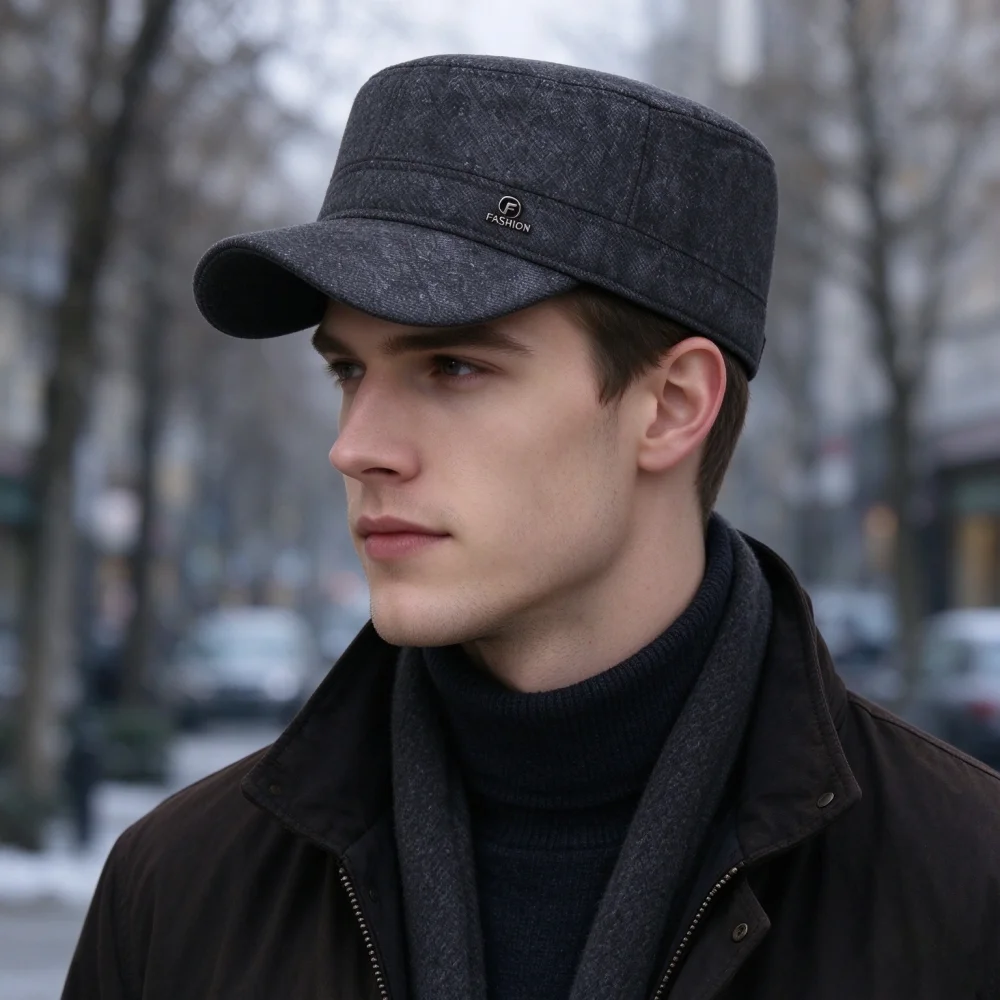 Men Winter Military Cap Thickened Warm Ear Protection Soft Top Wide Brim Male Earflap Army Hat Outdoor Cold Weather Hat