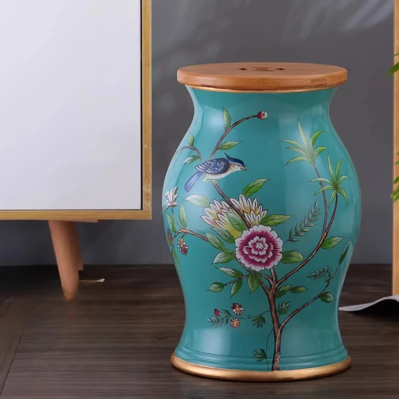 Ceramic Drum Stool, Entryway Shoe Changing Bench, Home Craft Decorative Ornament, Balcony Leisure Seat for Living Room