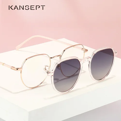 KANSEPT-gafas de sol tipo ojo de gato de Metal para mujer, lentes de sol polarizadas con Clip magnético, montura de gafas ópticas Vintage, 2022