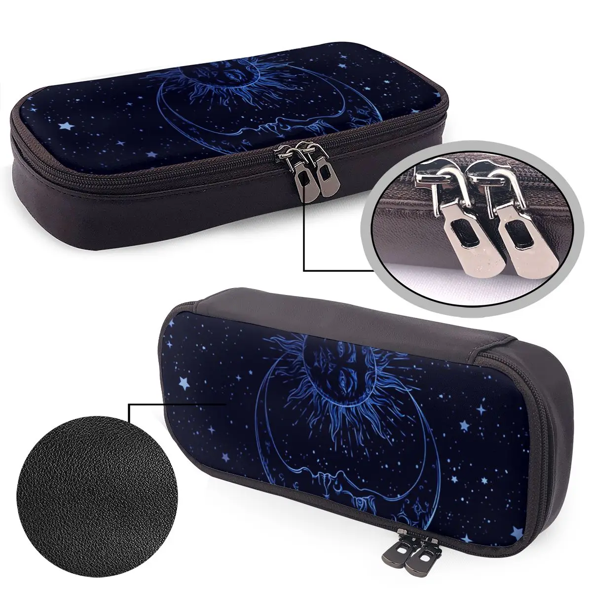 Celestial Mystic Esoteric Magic Sun Moon Leather Pencil Case Pen Holder Stationery Supplies Pen Box Pencil Bag for Kids School