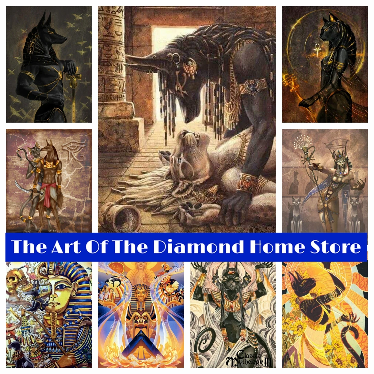 Ancient Egypt God Anubis And Bastet 5D AB Drills Diamond Painting Egyptian Cat Animal Art Cross Stitch Kits Mosaic Home Decor