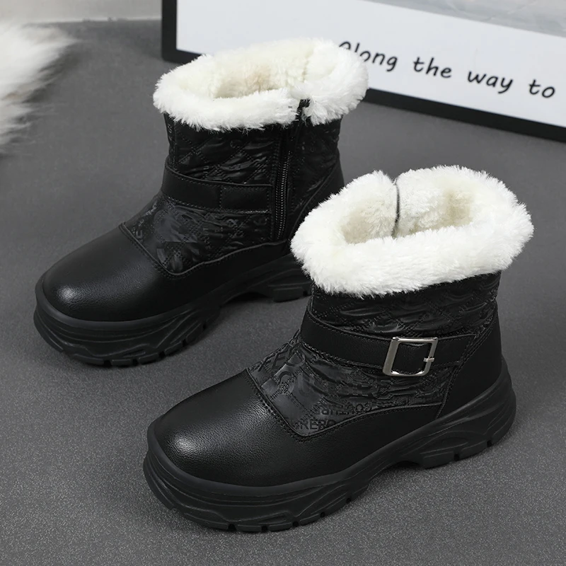 YISHEN Snow Boots For Kids Girls Waterproof Leather Warm Plush Cotton Shoes Down Flat Heels Ankle Booties Bottes Pour Enfant