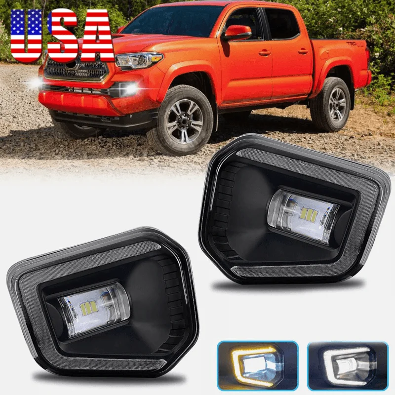 

Передний бампер автомобиля, противотуманные фары, светодиодные лампы переднего бампера для Toyota Tacoma SR SR5 2016-2022 2023, с DRL