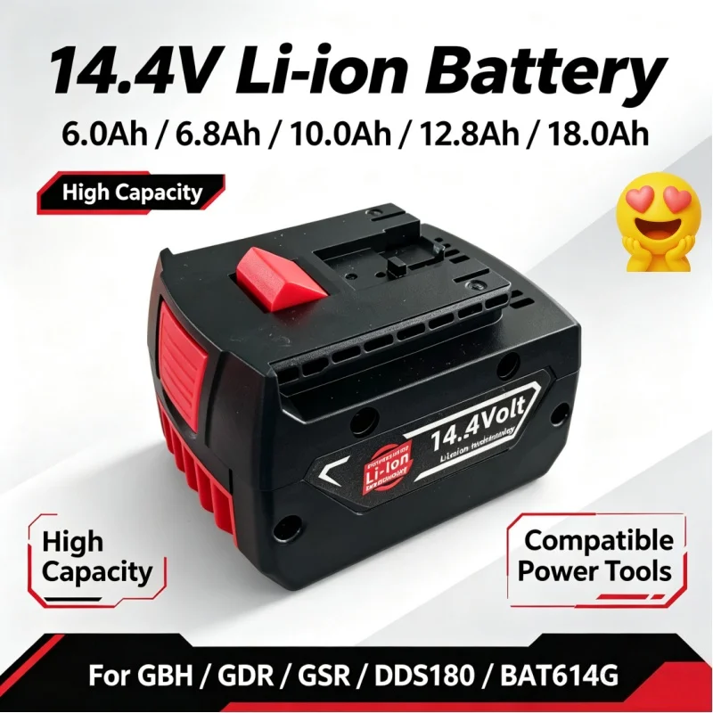 14.4V 6.0Ah/6.8Ah/10.0Ah/18.0Ah Rechargeable Li‑ion Replacement Battery For GBH GDR GSR 1080 DDS180 BAT614G Power Tools