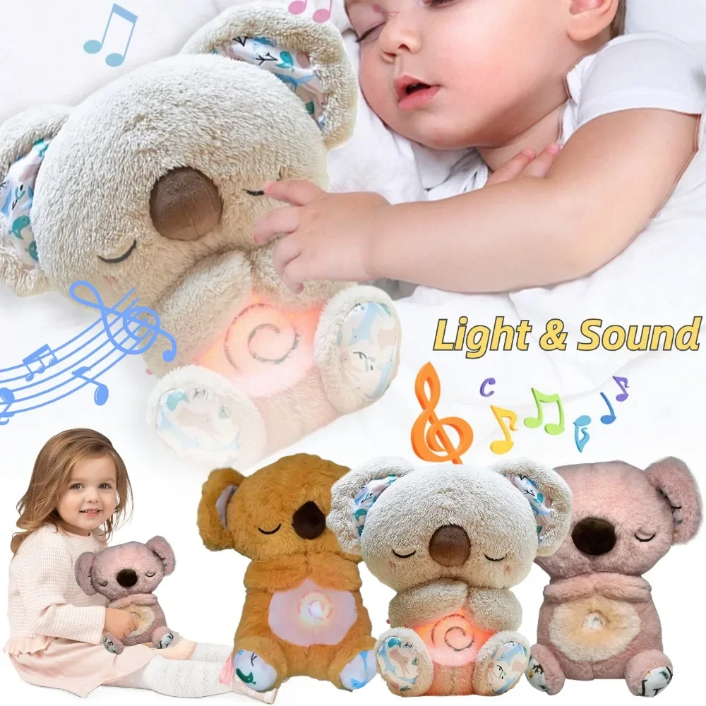 Breathing Koala Baby Soothing Toy Newborn Kids Soothing Music Baby Sleeping Companion Sound Light Toy Plush Stuffed Animal Gifts