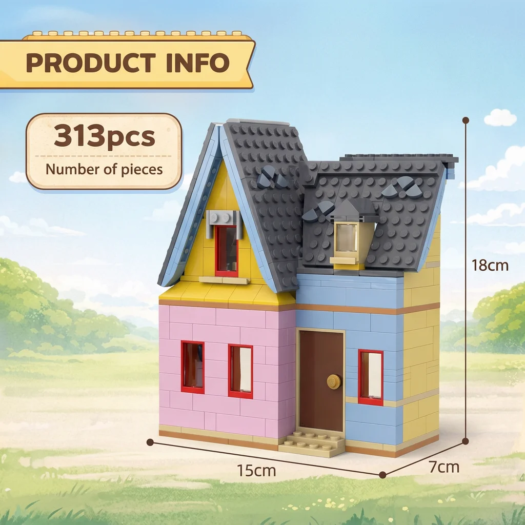 MOC Colorful Balloon House Building Blocks Cartoon Style Cottage Model DIY Assembly Bricks Toy with Display Gift for Kids Adults