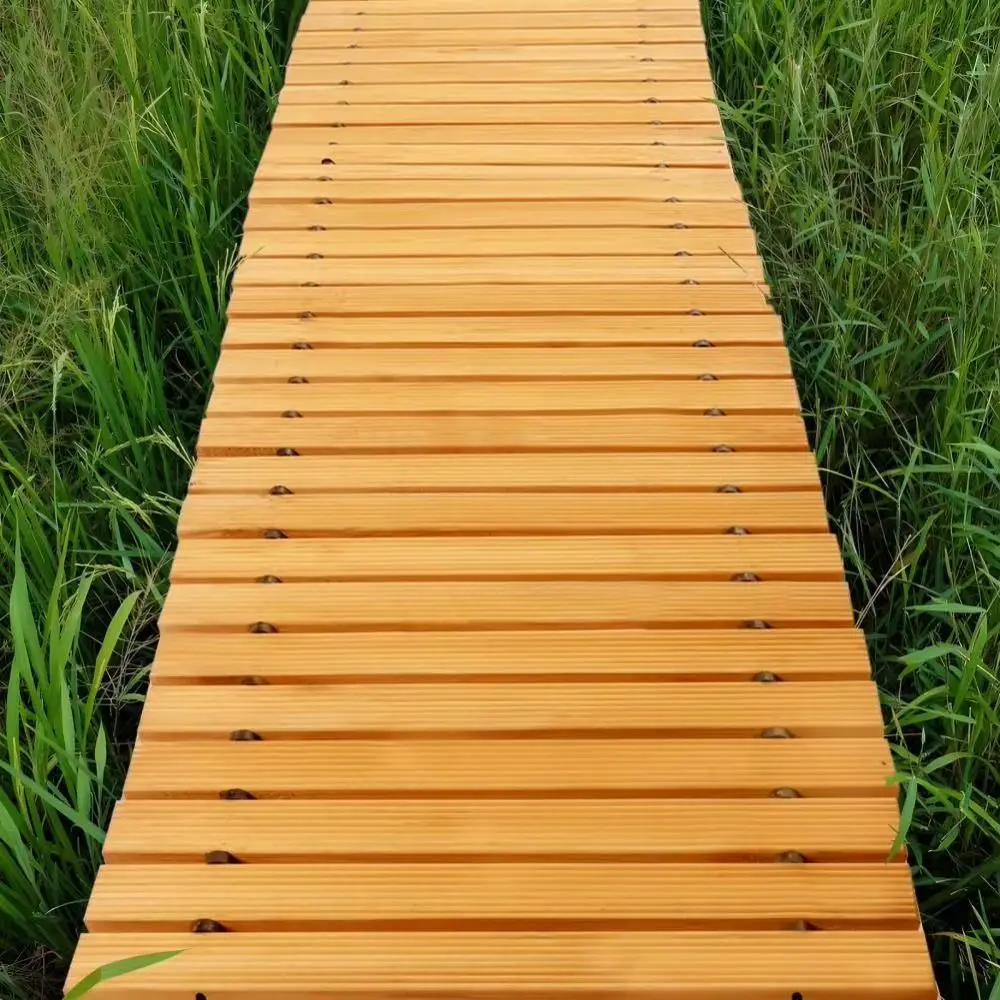 Weather-Resistant Wooden Garden Pathway Non-Slip Hardwood Pavers Roll Out Walkway Roll Out Curved Walkway Decorative Walkway