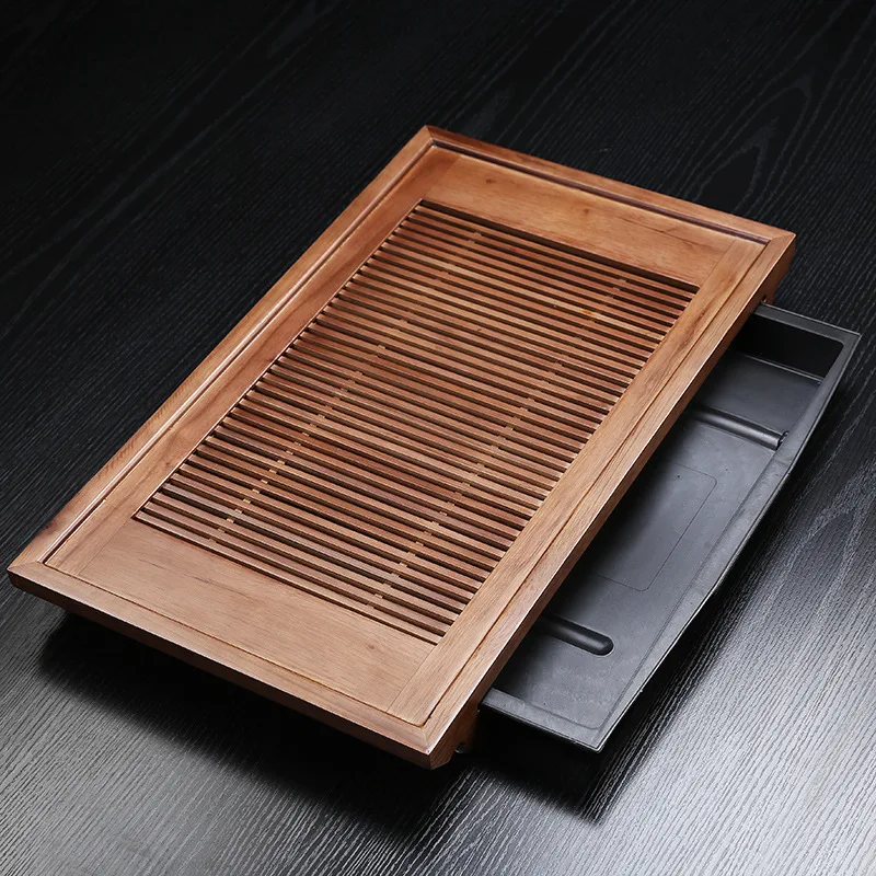 Solid wood tea tray boat type Ke wood drawer type kung fu   wooden tea sea tea table water storage able Chinese