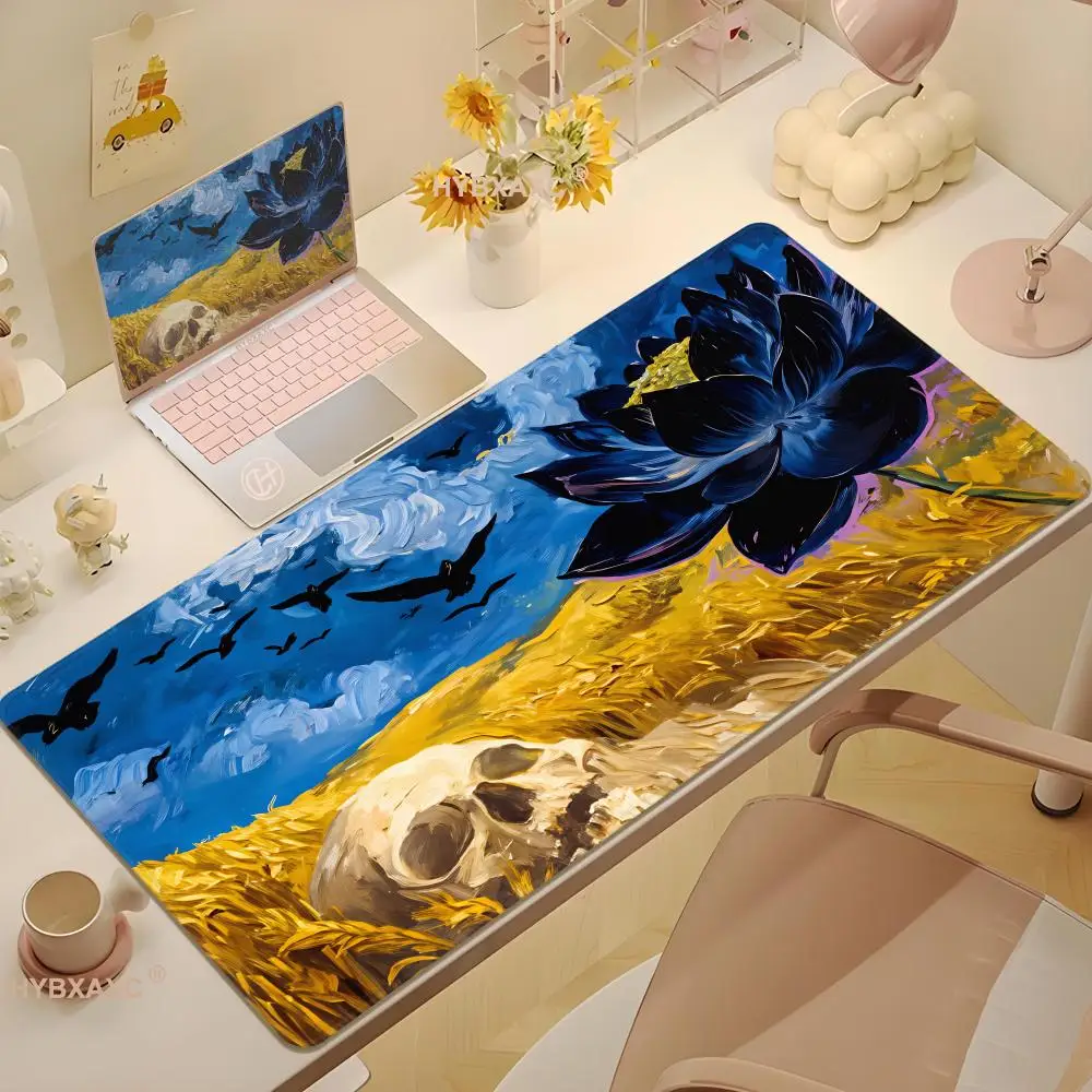 Van Gogh's Starry Night Lotus Design Mouse Pad Anti-Slip Computer Office Playmat for MTG DTCG CCG RPG Trading Games