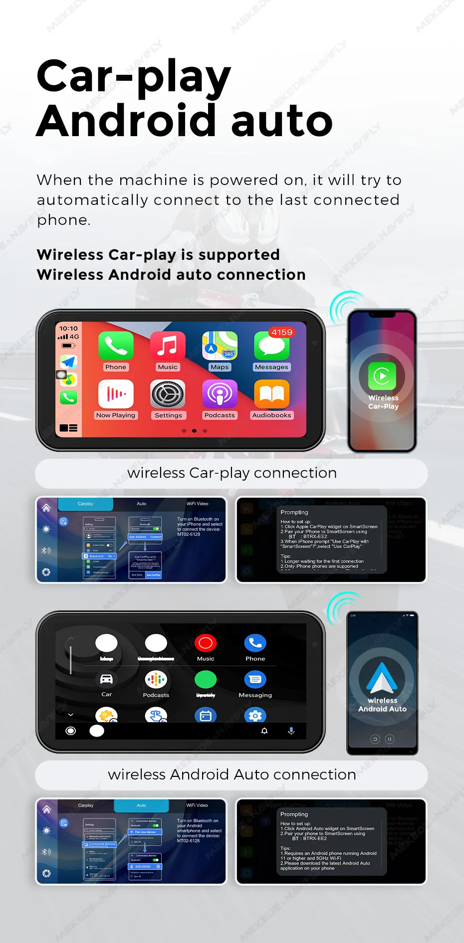 MEKEDE 6,25 zoll Tragbare Motorrad Navigation IP67 Wasserdichte Drahtlose Carplay Android Auto BT TF DVR Stick Recorder Moto Monit – Detail 7