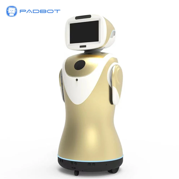 Robot comercial móvil interactivo del acontecimiento del robot de la recepción de baile de bienvenida del color dorado