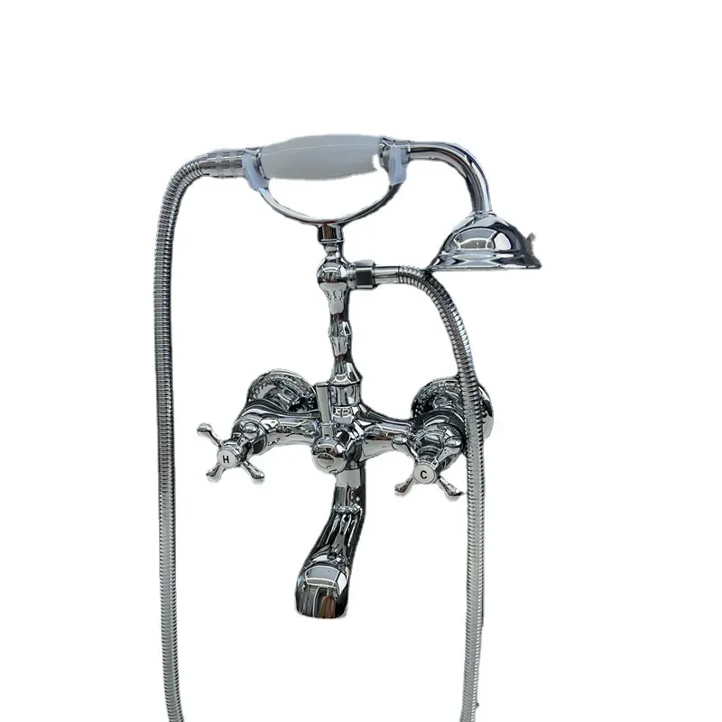 

Vintage Brass Chrome Plated, Wall Mounted Shower Set, Electroplating, Easy Bath Phone with Ceramic Faucet