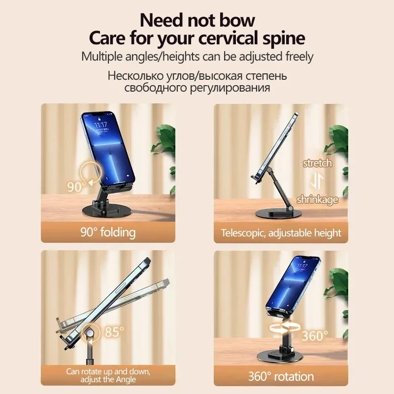 Portable Aluminum Alloy Desk Tablet Phone Holder Bracket Folding Stand For iPhone iPad Samsung Xiaomi Huawei Adjustable Support