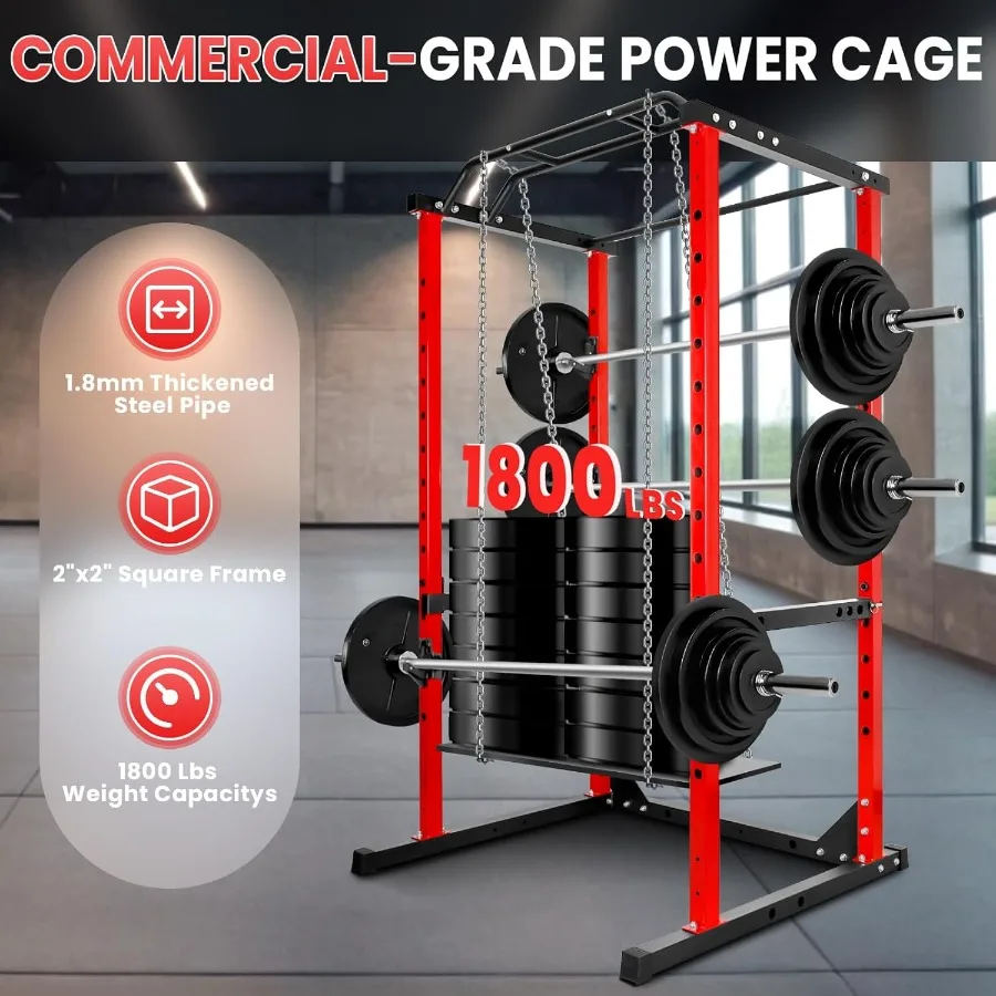 홈짐 피트니스 트레이닝용 풀업 바가 있는 스쿼트 랙, 1200파운드 무게 용량의 파워 랙, 내구성 강한 운동 기구