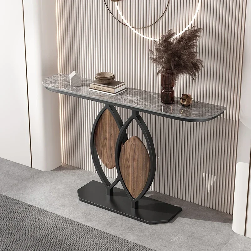 Italian Light Luxury Stone Plate Console Half round Cabinet Modern Minimalist Wall-Mounted Console Tables Side View Table