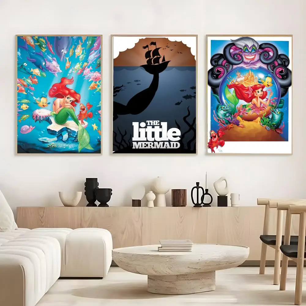 Cartoon The Little M-Mermaid Poster Frameless Poster Self-adhesive Art Waterproof Paper Sticker Coffee House Bar Room Wall Decor