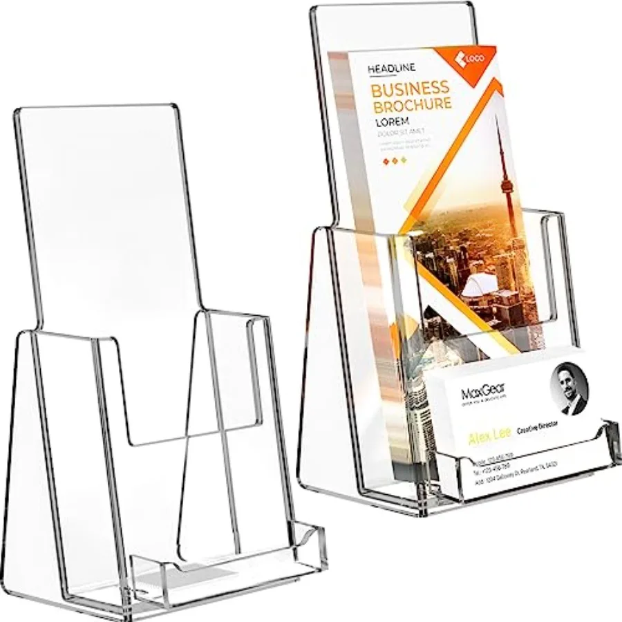 

Подставка для брошюр 4 дюйма, акриловая, с держателем для визиток, настольная, прозрачная, Litera