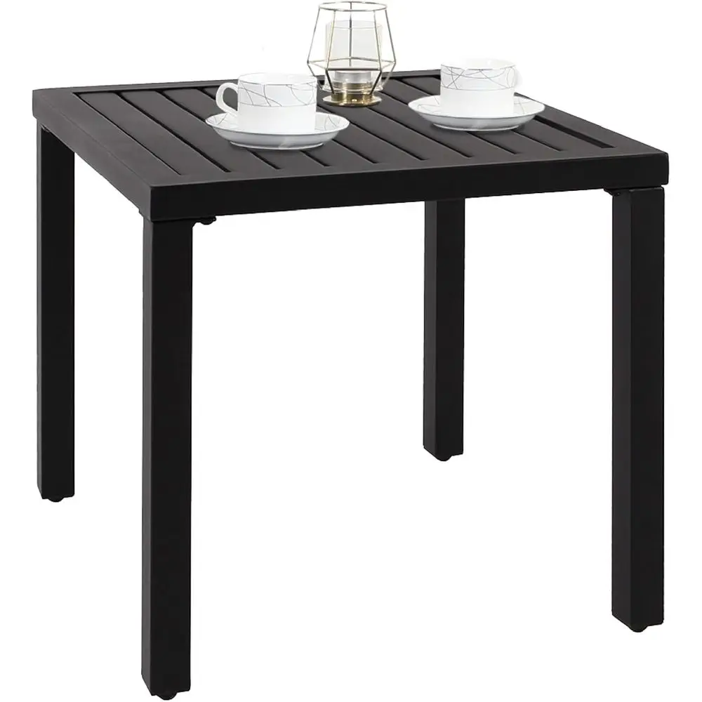 

Compact Metal Square Side Table, Outdoor Patio Coffee Bistro Table, Black