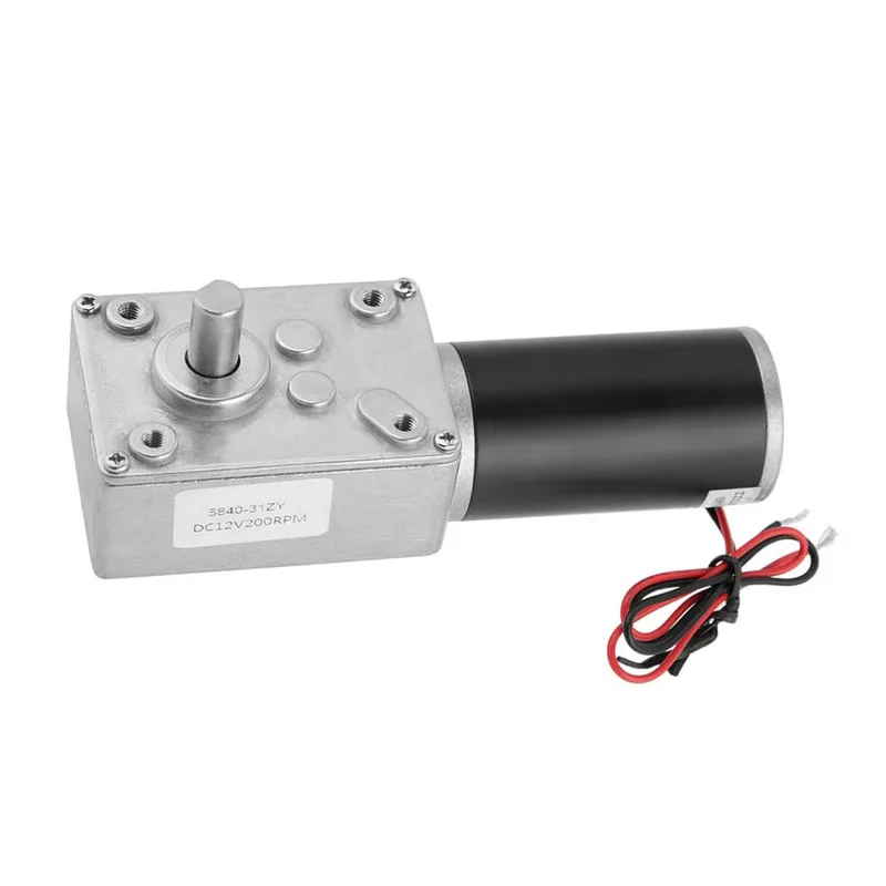 5840-31ZY DC 12V/24V Single Shaft Self-Locking Reversible Worm Gear Motor with Cable, High Torque Speed Reduction Gearbox Motor