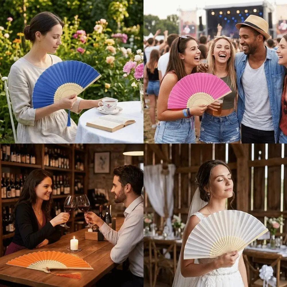 Chinese Style Folding Fan Wear Resist with Organza Bag Silk Hand Fan Cooling Tool with Tassel Bamboo Hand Fan Home Decoration