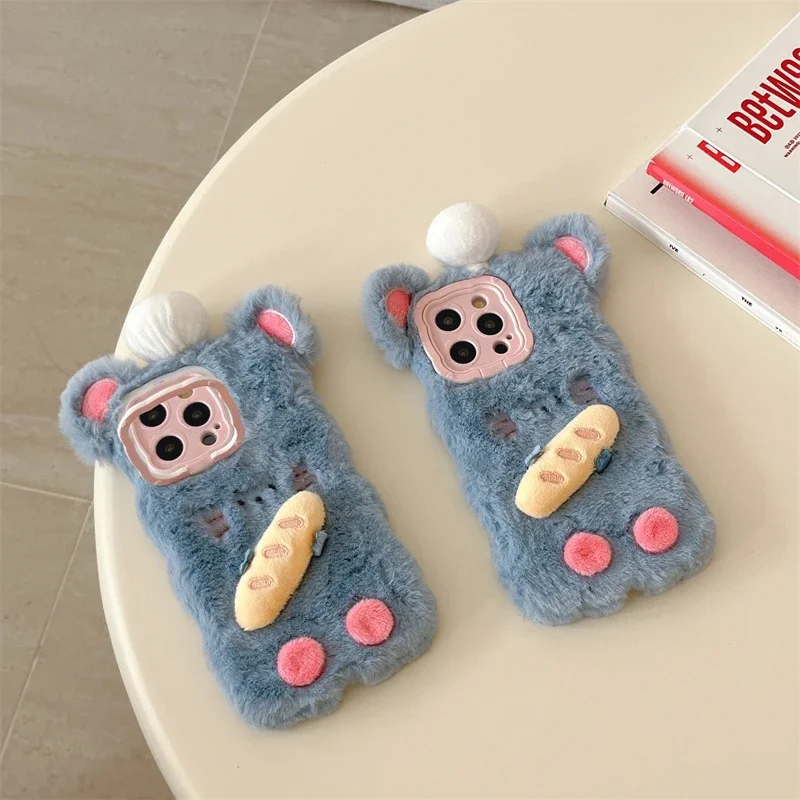 Plush Hair Fluff Toy Soft Phone Case Cat Cartoon For iPhone 16 15 14 13 Pro Max 14 Plus 15 Plus Cute Women's Fashion Back Cover