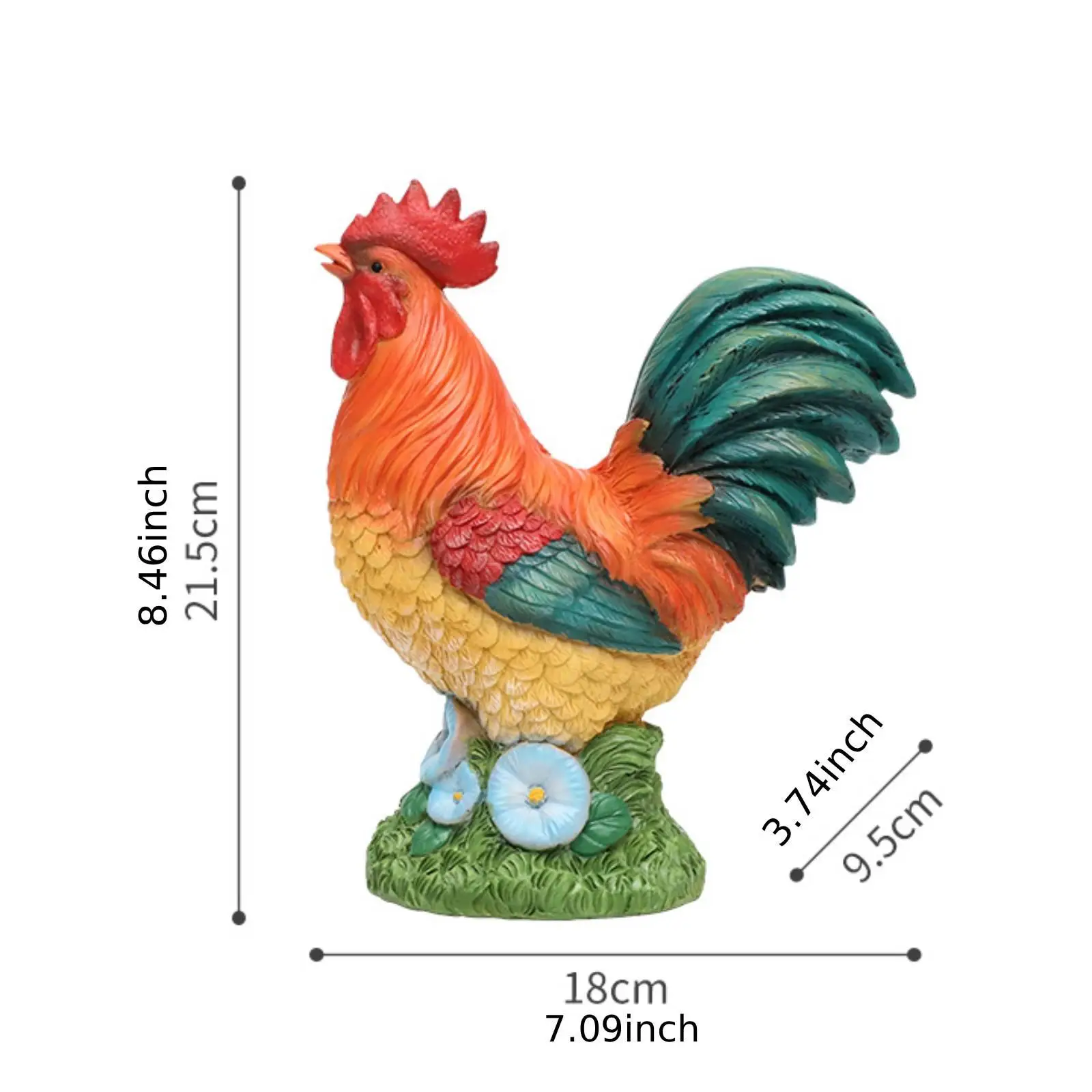 Vivid Rooster Figurine Resin Crowing Chicken Statue for Garden Yard Decorative Animal Ornament Patio