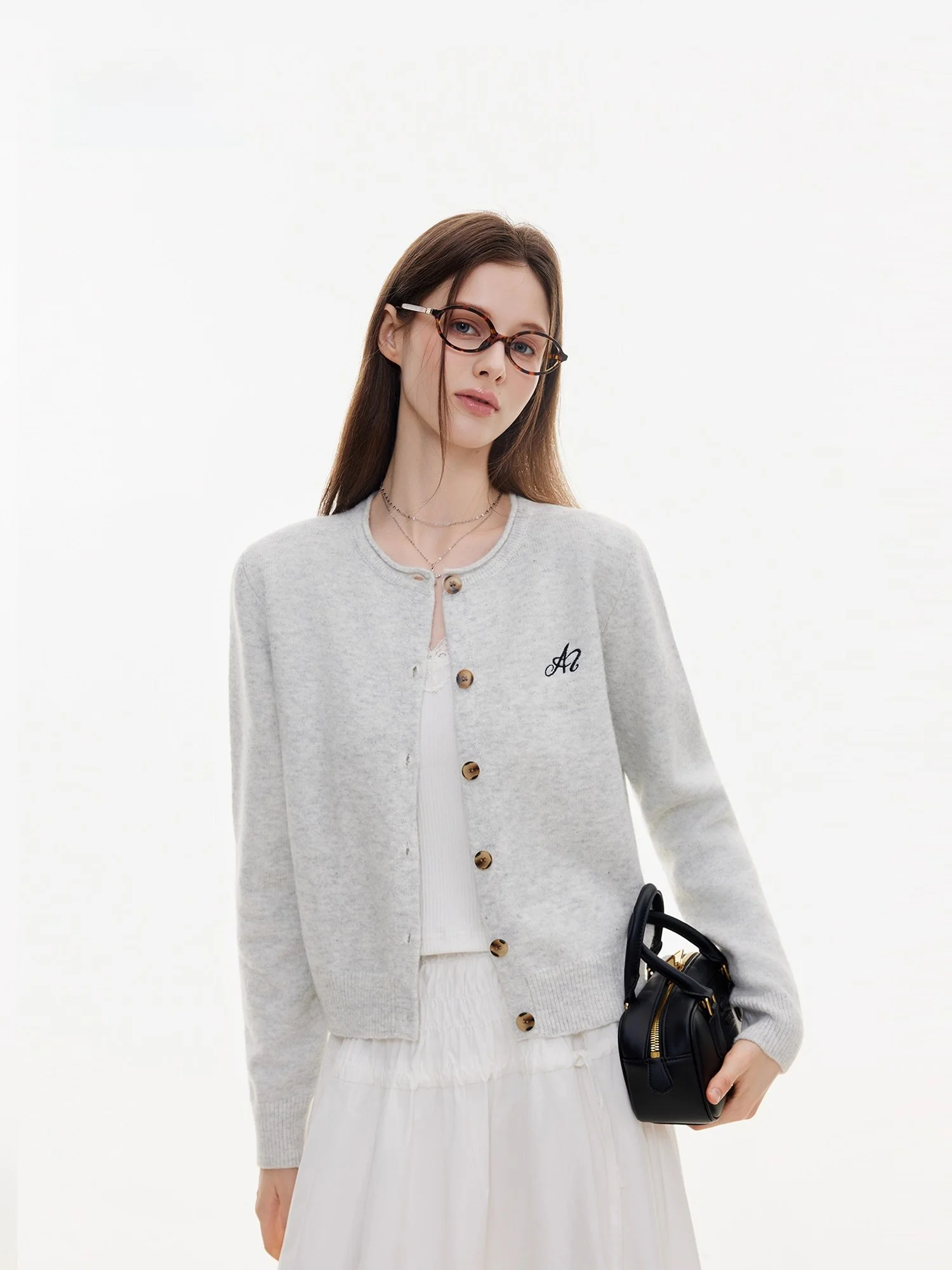 

Azmi ey вязаный открытый кардиган женский повседневный свободный утягивающий свитер весна-осень новый с вышивкой для поездок на работу Sle