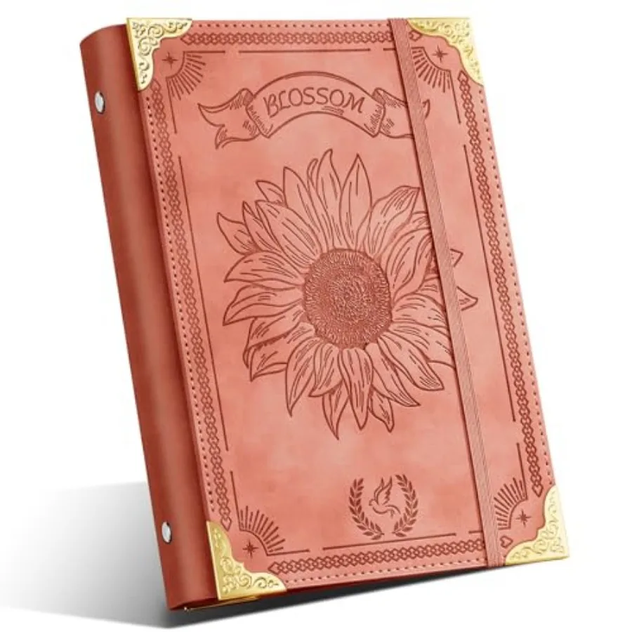 

Sunflower PU Leather 6 Ring Refillable Journal No Inserts Planner Loose Leaf for Notebook 5.7"x8.3" with Elastic Closure, Green