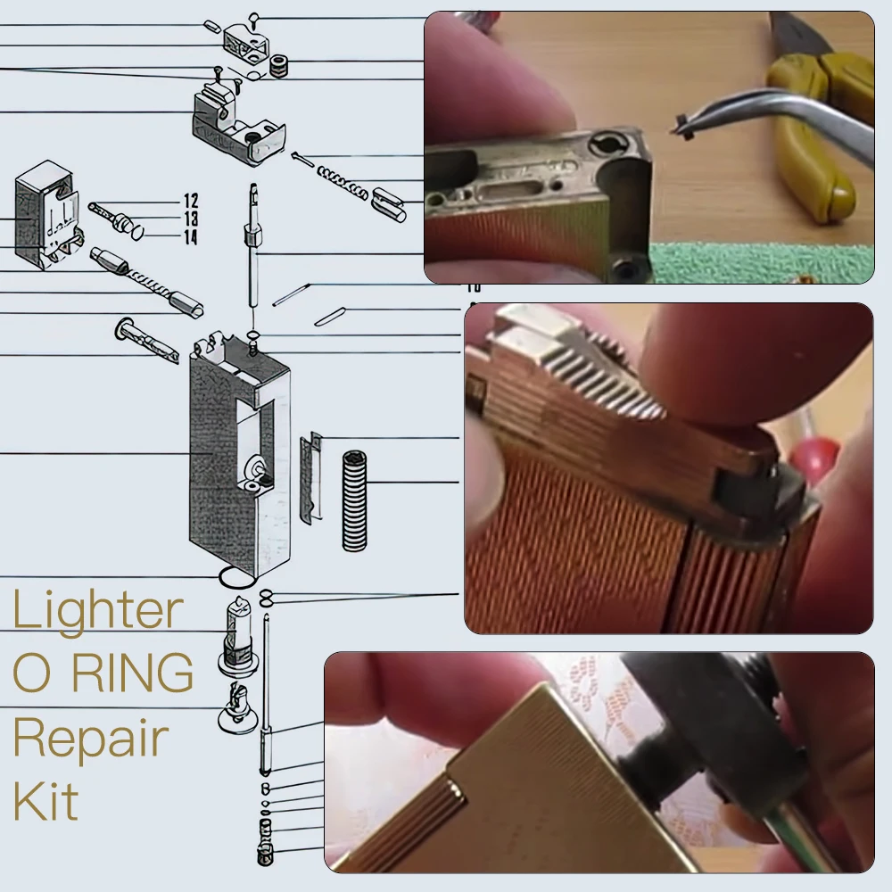 Lighter Burner O-Ring Repair kit with 10 Types Rubber Seals, and Dismantling Devices for ST Dupont Ligne Gatsby BR Dunhill Light