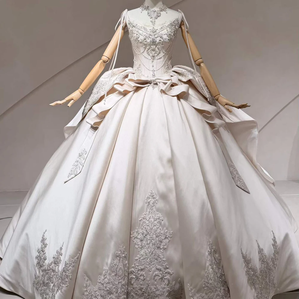 Customized Sleeveless Princess Wedding Dress Ball Gown Bride Dress vestidos de novia Spaghetti Straps Satin Bridal Gowns
