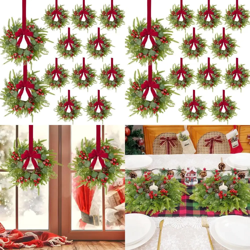 

Mini Christmas Wreaths - 12 Pack, Small Wreaths for Indoor and Outdoor, Perfect for Cabinets, Windows, Doors, Fireplaces, and Ta