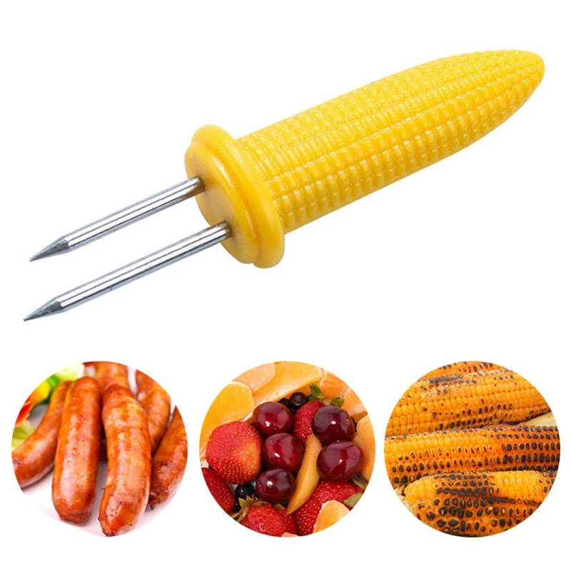 Estante de acero inoxidable para maíz, pinchos de horquilla con mango de silicona, 6 piezas