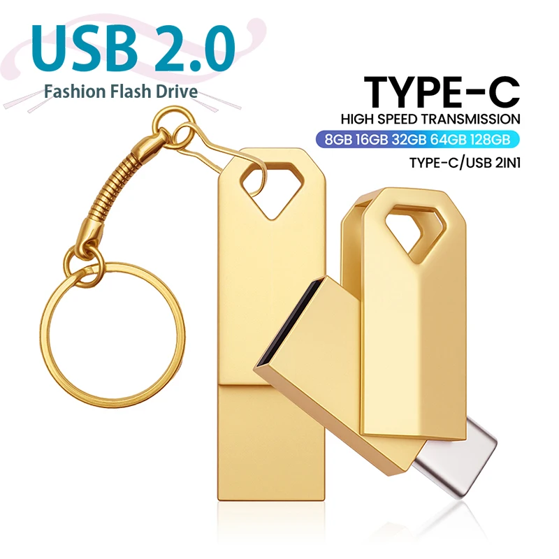 

Новый металлический USB-накопитель TYPE-C, 64 ГБ, бесплатная цепочка для ключей, 32 ГБ FAT32, 16 ГБ, 8 ГБ, 4 ГБ, двойной USB-накопитель C, USB Флэшка