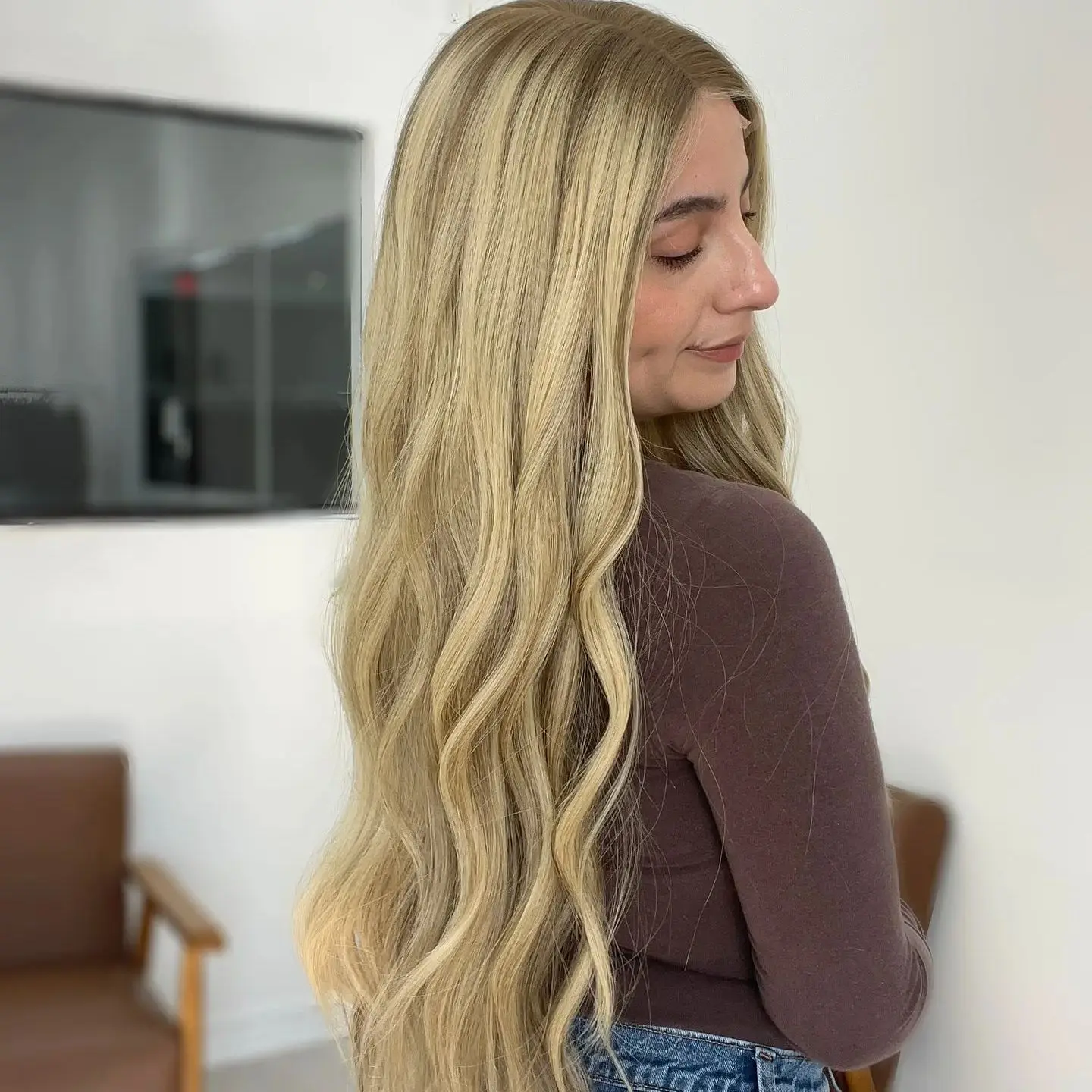 

Мягкие длинные слегка волнистые парики с эффектом омбре, карамельные теплые блондинки, синтетические кружевные верхние парики, легко носить, повседневная вечеринка, косплей, использование