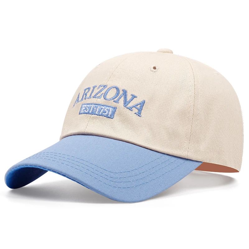 Small and Fashionable Arizona Letter Embroidered Color Blocking Women\'s Daily Sun Protection Curved Brim Baseball Cap