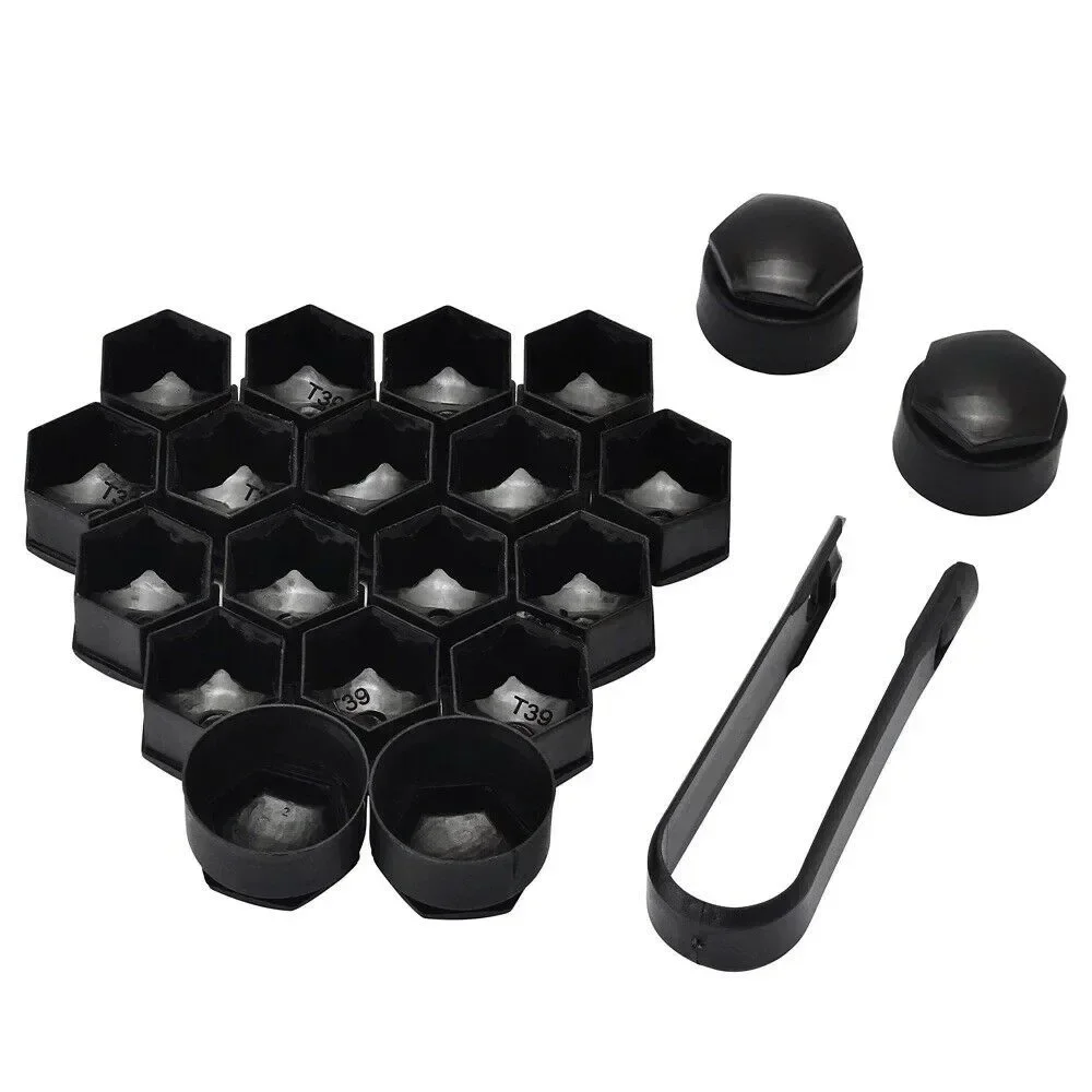 20pcs Nut Cap Gloss Black Alloy Wheel Nut Bolt Covers Cap Universal Set For Any Car ABS Plastic Black 22mm X 18mm  Wear Parts