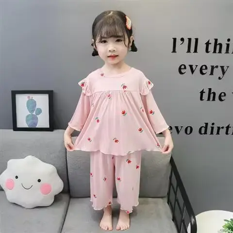 Four Seasons Children's Clothing Sets  Kids Pajamas Set Clothes Kids Pajamas Set Baby Girls Kuromi Printed Flower Pyjamas