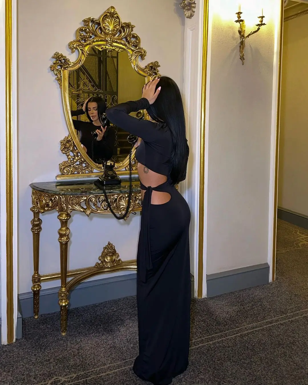Kryptograficzna elegancka modna seksowna strona wycięta sukienka Maxi z długim rękawem sukienki bandażowe typu Bodycon krawat detale suknia wiosenne