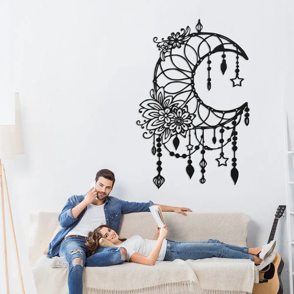 1pc Elegant Gothic Moon & Flower Wall Art - Metal Modern Craft Sign Hanging Ornament for Home, Office, Cafe Decor Birthday Gift