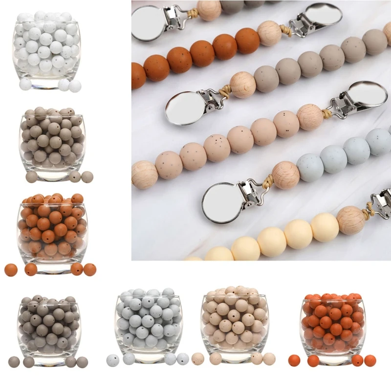 5pcs/lot Silicone Loose Baby Bead 15mm DIY Chewable Colorful Teething Pacifier Chain Bracelet BPA Silicone Beads QX2D