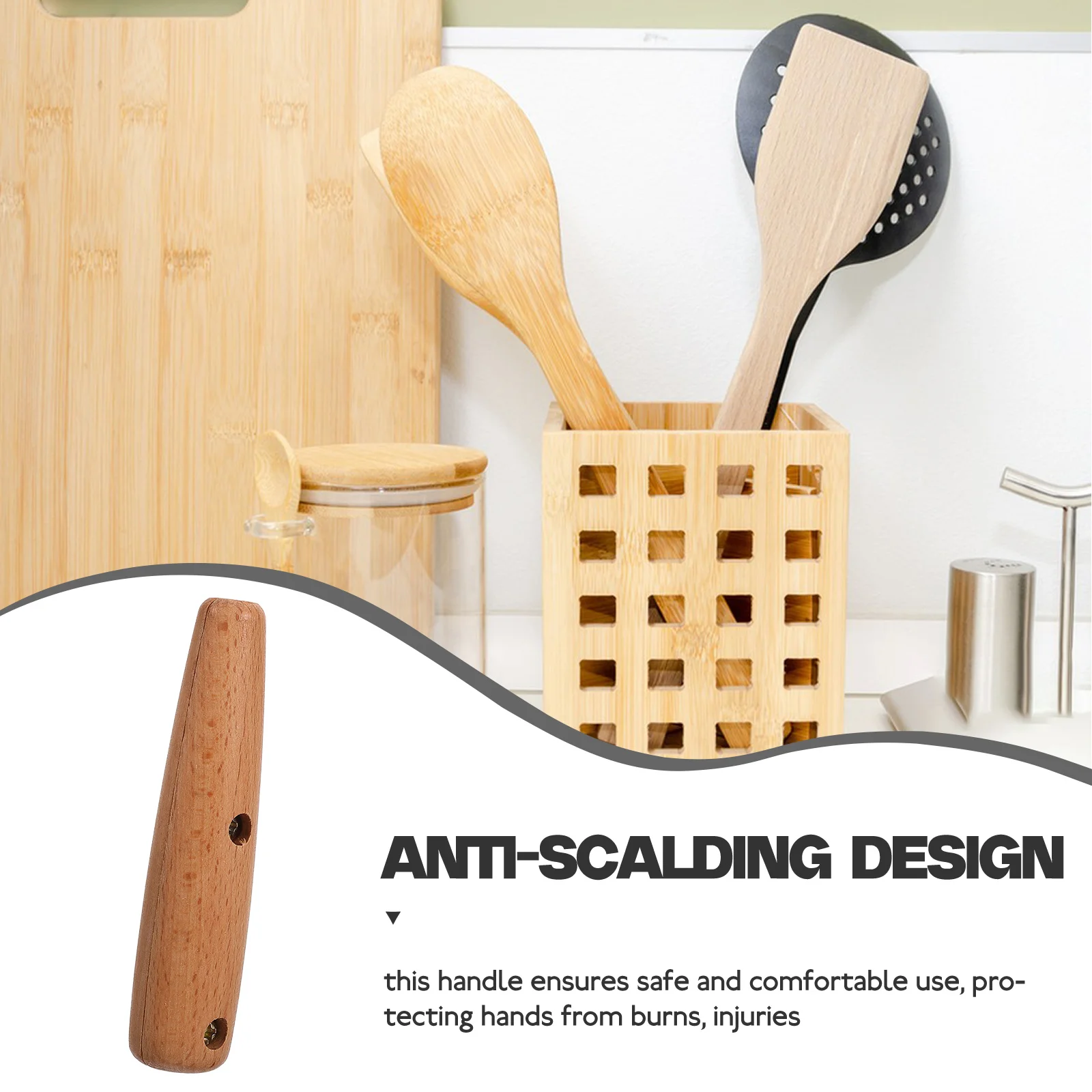 

1Set Spatula Wooden Handle Replacement Antiscald Kitchen Utensil Turners Convenient Wood Handle Replacement