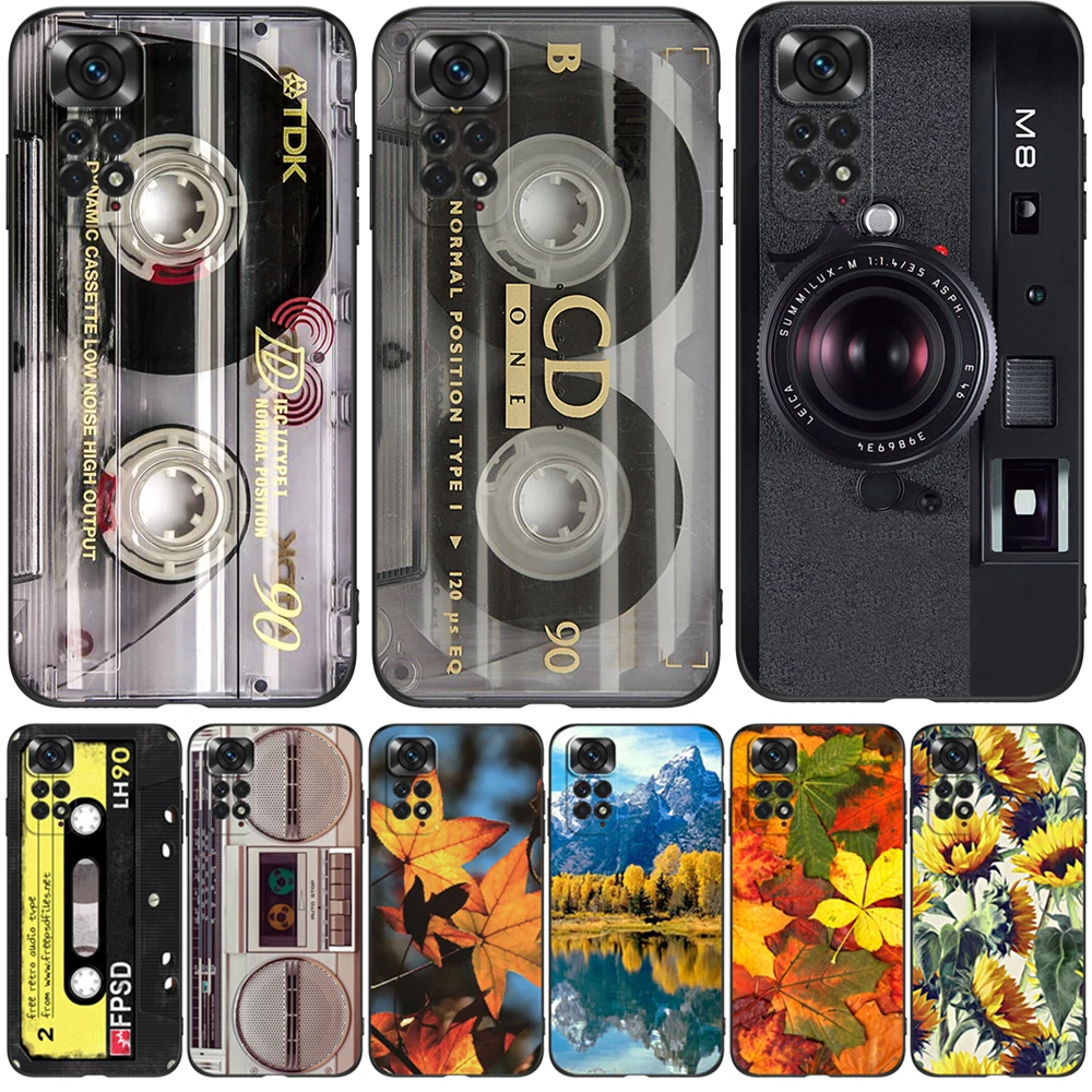 For Xiaomi Redmi Note 11 Pro 4G 5G Plus Global Case Red mi Note11 pro+ Phone Cover Black Tpu Case retro old tape cassette