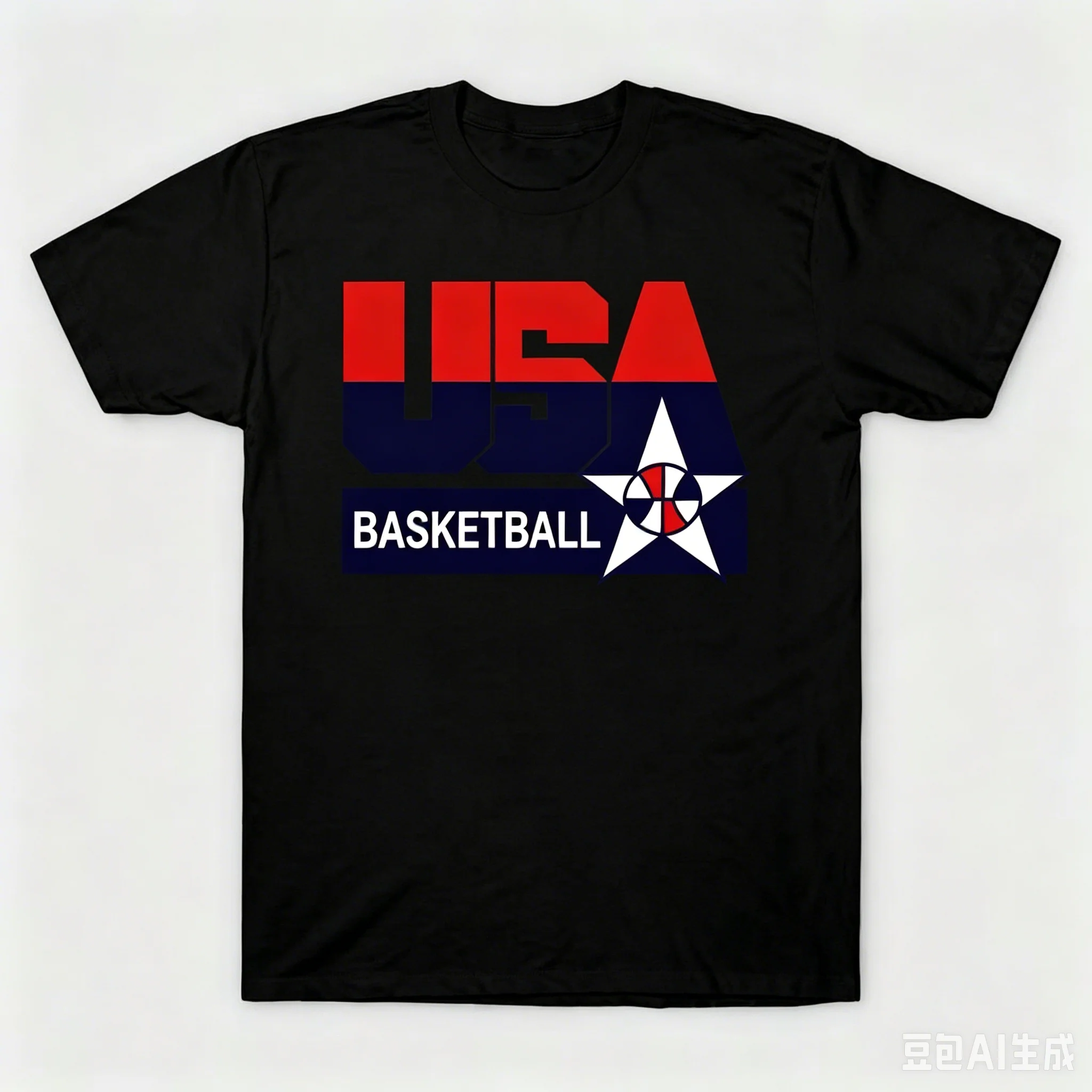 American Basketball Retro Graphic T-Shirt; White Casual Round-Neck Short-Sleeve T-Shirt; Retro Design Top Inspired by the 
