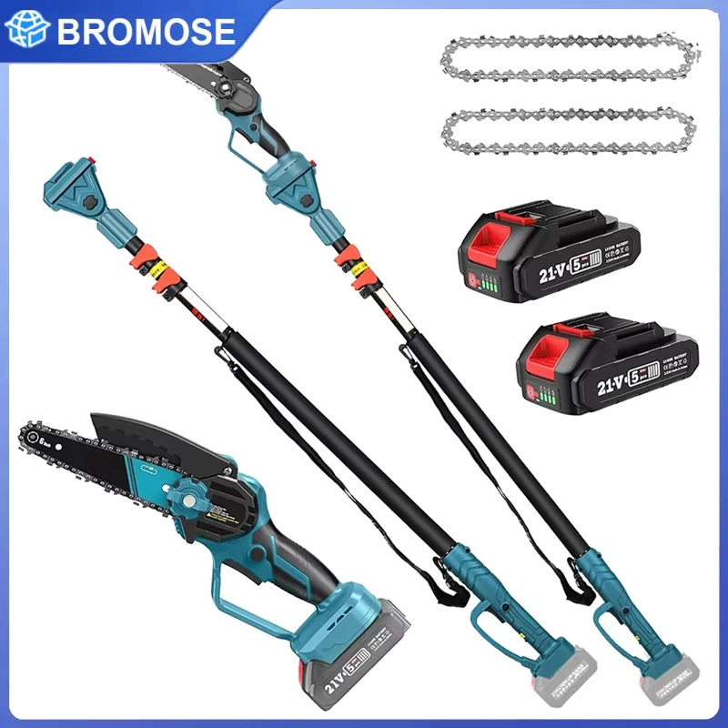 Scie à perche télescopique électrique sans balais de 6 pouces 2-en-1, outil de taille d'arbres à haute portée pour batterie Makita 21V