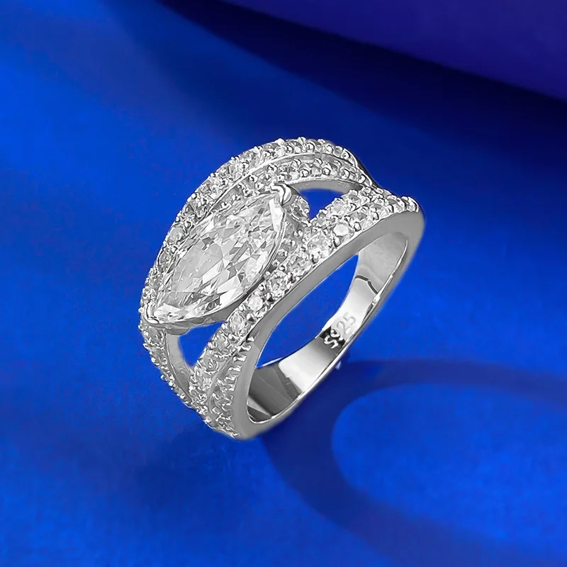 

Sparkling 6x12mm High Carbon Diamond Rings for Women - 925 Sterling Silver Wedding Band & Female Engagement Ring Jewelry Gift