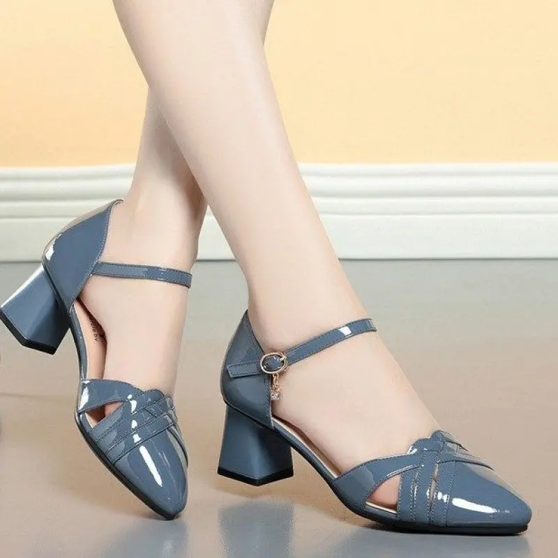 

Sapatos Femininas Women Cute Black Pu Leather Spring Office Square Heel Shoes Lady Fashion Pumps Zapatos De Mujer Plus Size 44