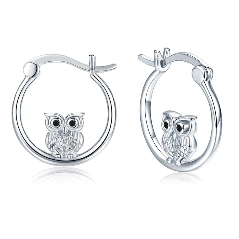 

Owl Hoop Earrings Trendy Jewelry Exquisite Pretty Statement Cute Animal Round Silver Plated Earring Women Gift