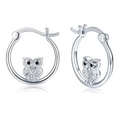 Harong Owl Hoop Earrings Trendy Jewelry Exquisite Pretty Statement Cute Animal Round Silver Plated Earring Women Gift