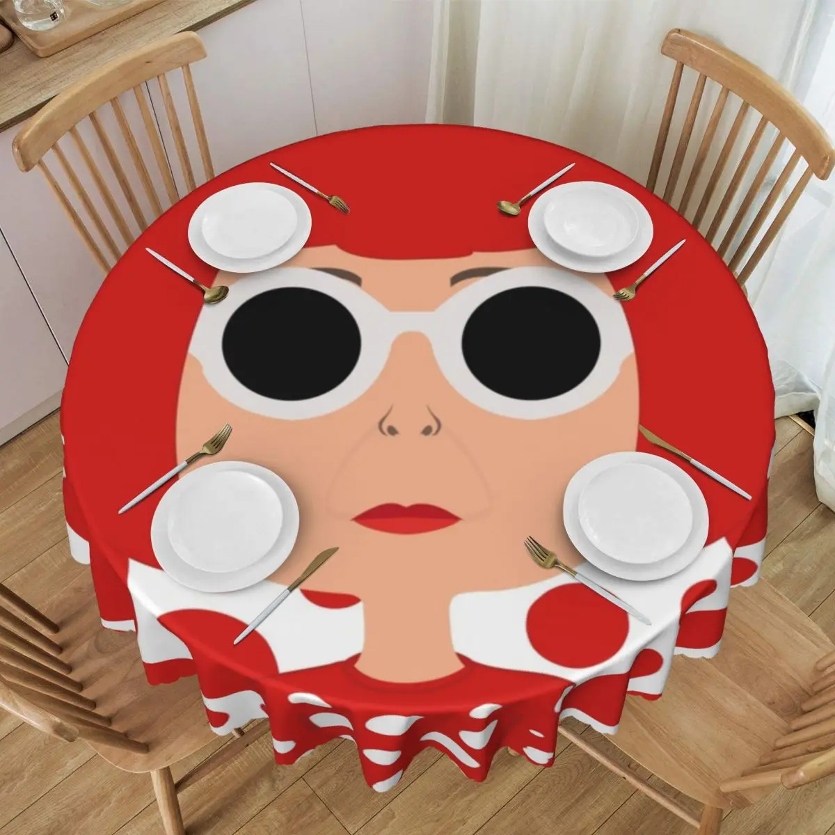 Customized Round Polka Yayoi Kusama Tablecloth 60 inch Kitchen Dinning Table Cloth Spillproof Abstract Art Table Covers