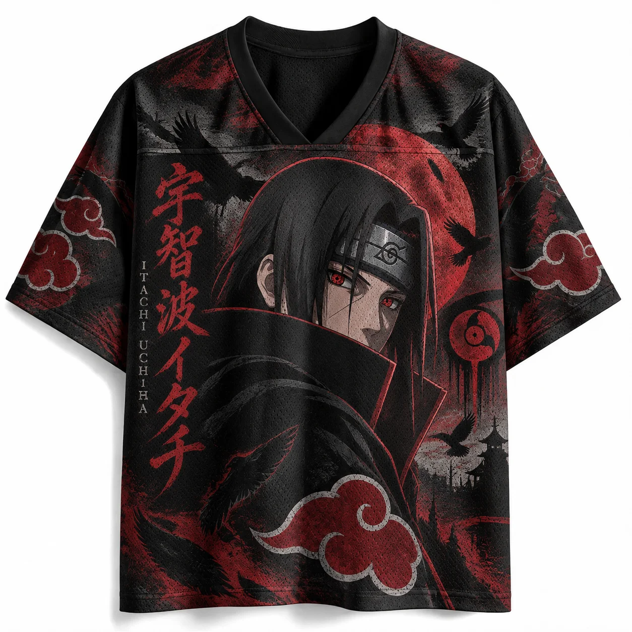 Trendy Unisex V Neck Naruto Itachi Uchiha Jersey Soft Printed Top Ideal For Night Out And Casual Street Style Looks